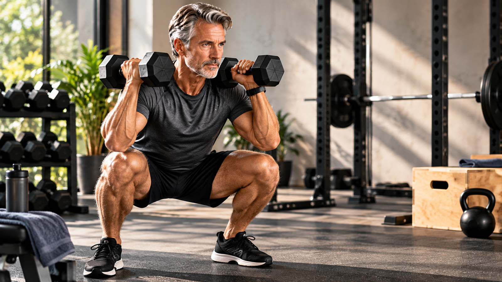 Man over 50 following a two-day-per-week full-body strength training plan