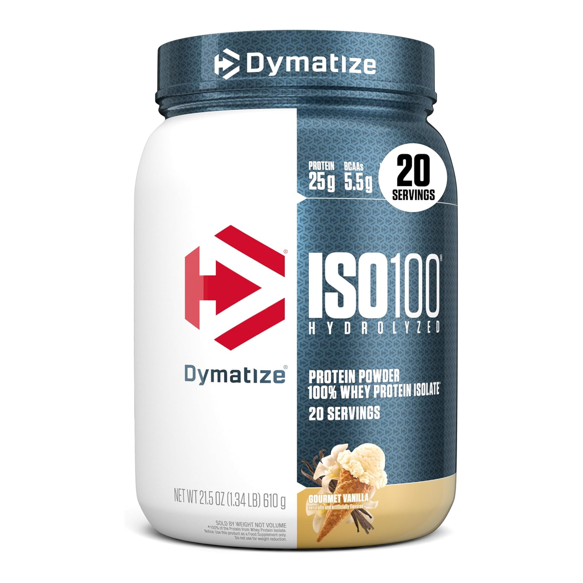 Dymatize ISO100 Hydrolyzed Whey Protein Isolate Gourmet Vanilla front container