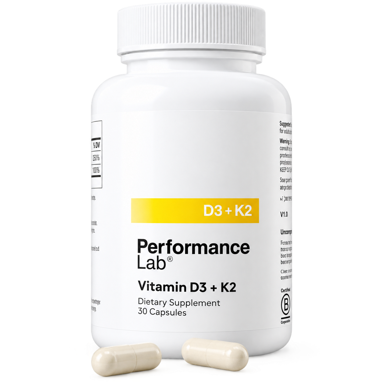 Performance Lab NutriGenesis D3 plus K2 supplement bottle on a white background