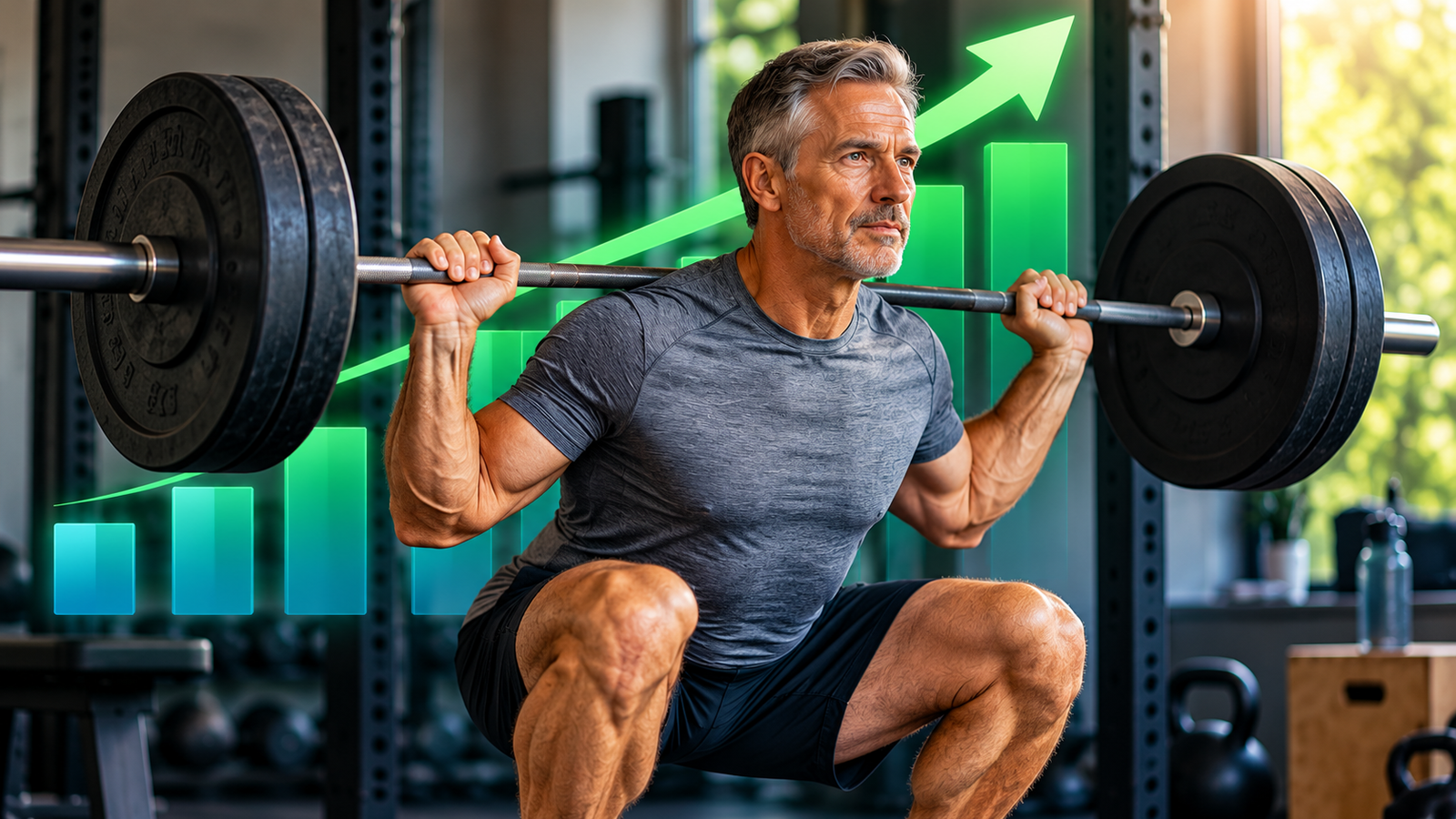 Man over 50 tracking gradual strength progression in a workout log