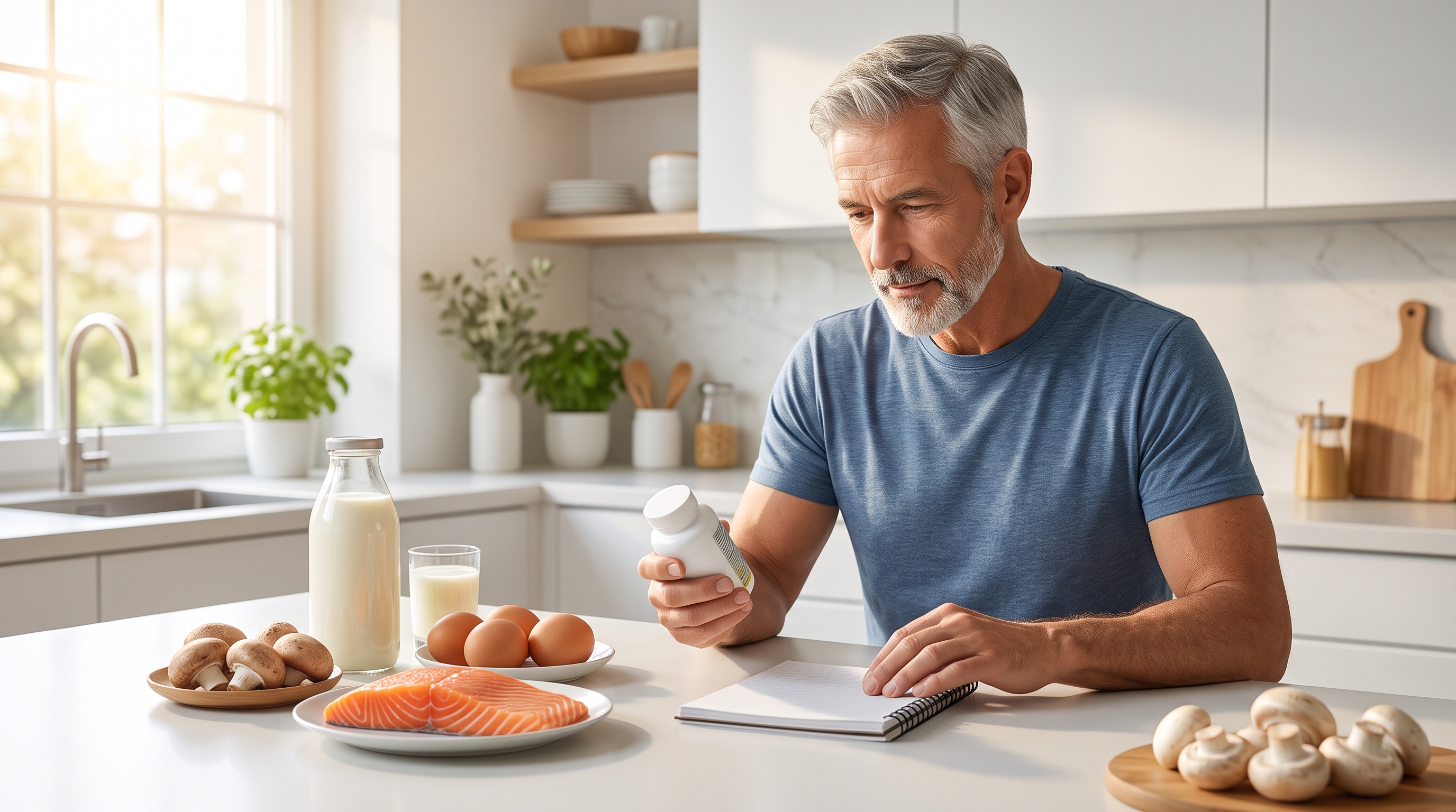 Vitamin D supplement beside fortified foods and fatty fish for a man over 50